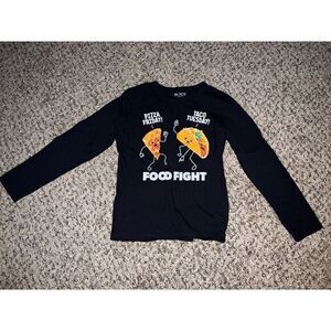 The children's place boys black long sleeve "Food Fight"‎ size 5/6